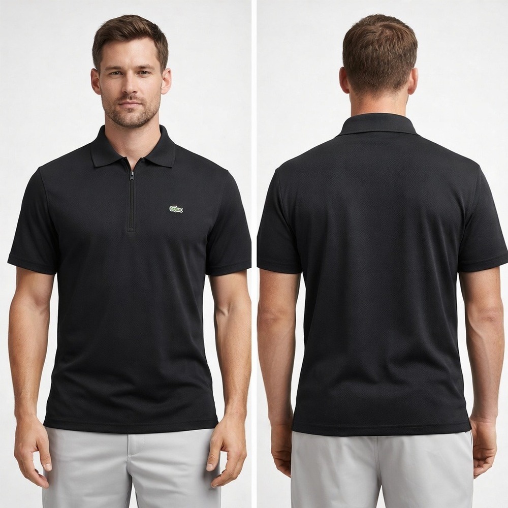 Lacoste Sport Mens Quarter Zip Polo Shirt Black Polyester Performance Size 3 S